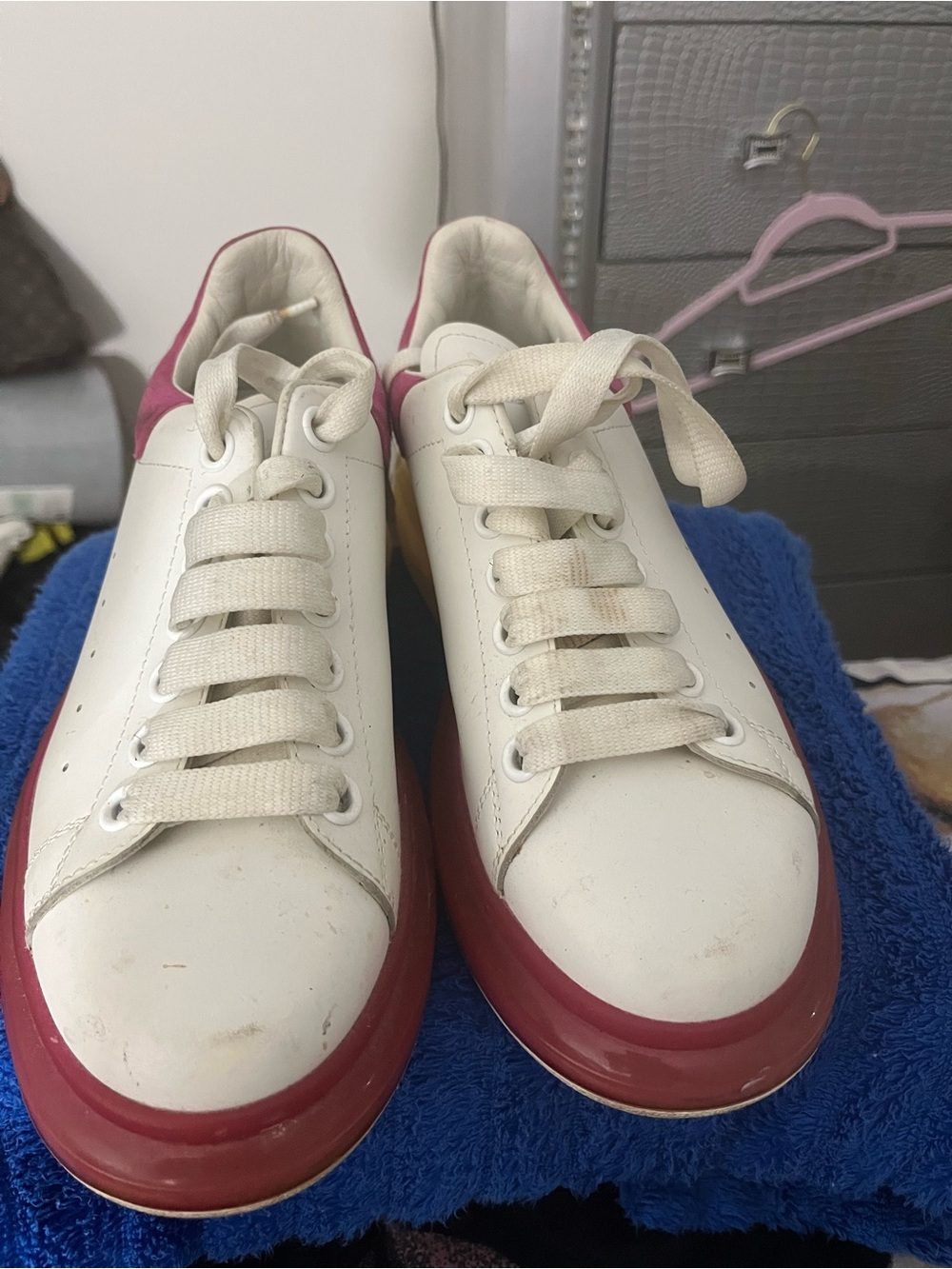 Alexander McQueen White Leather Sneakers with Pink Heel